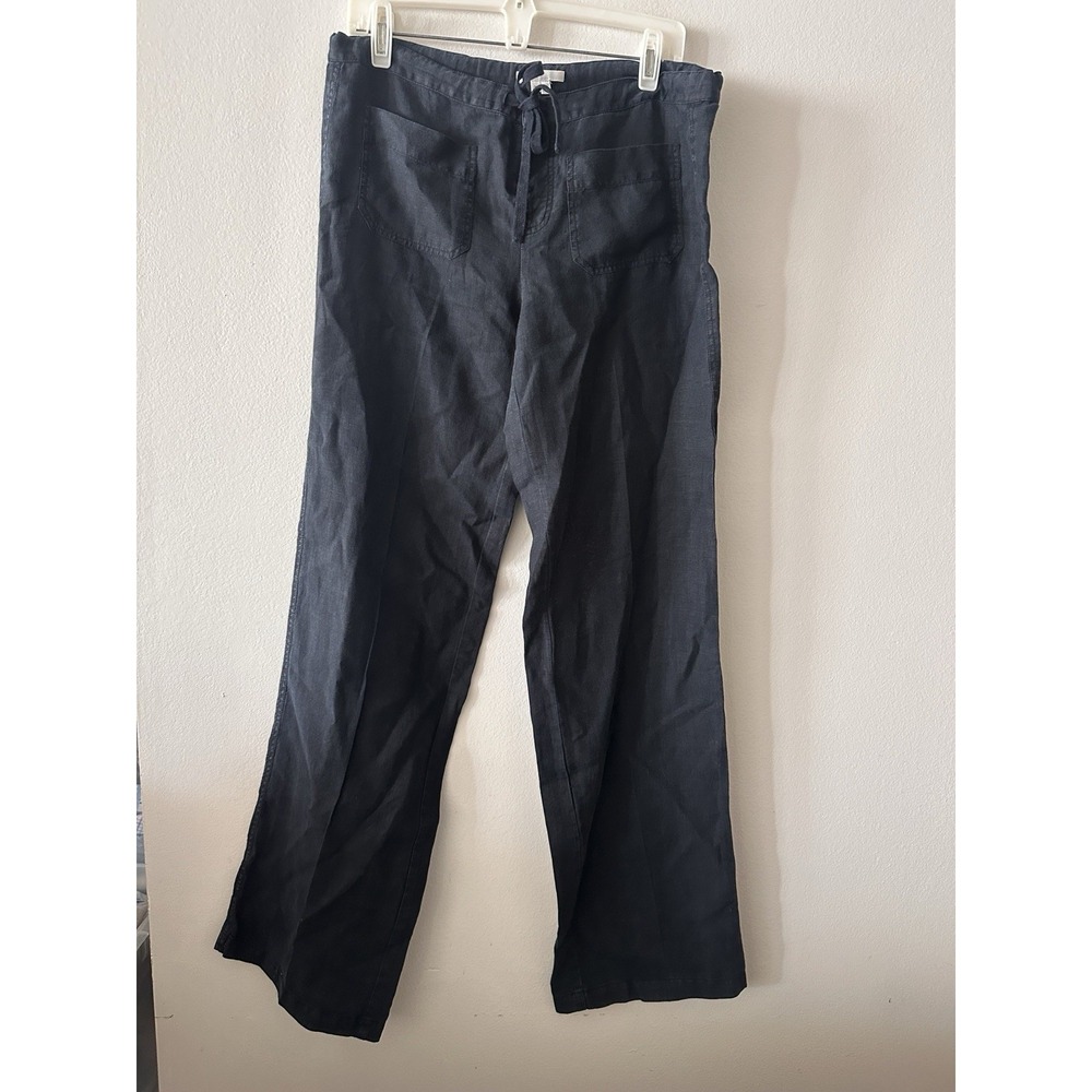 Vince Womens Navy Blue 100% Linen Wide Leg Drawstring Pants Size M Casual